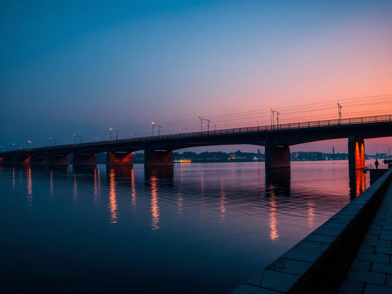 Zwijndrechtse brug over de Oude Maas bij dageraad